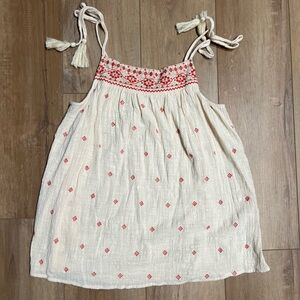 Easel Women's Cream and Red Embroidered Tassel Tank Top Small